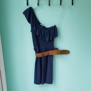 Navy Blue Dress One Shoulder